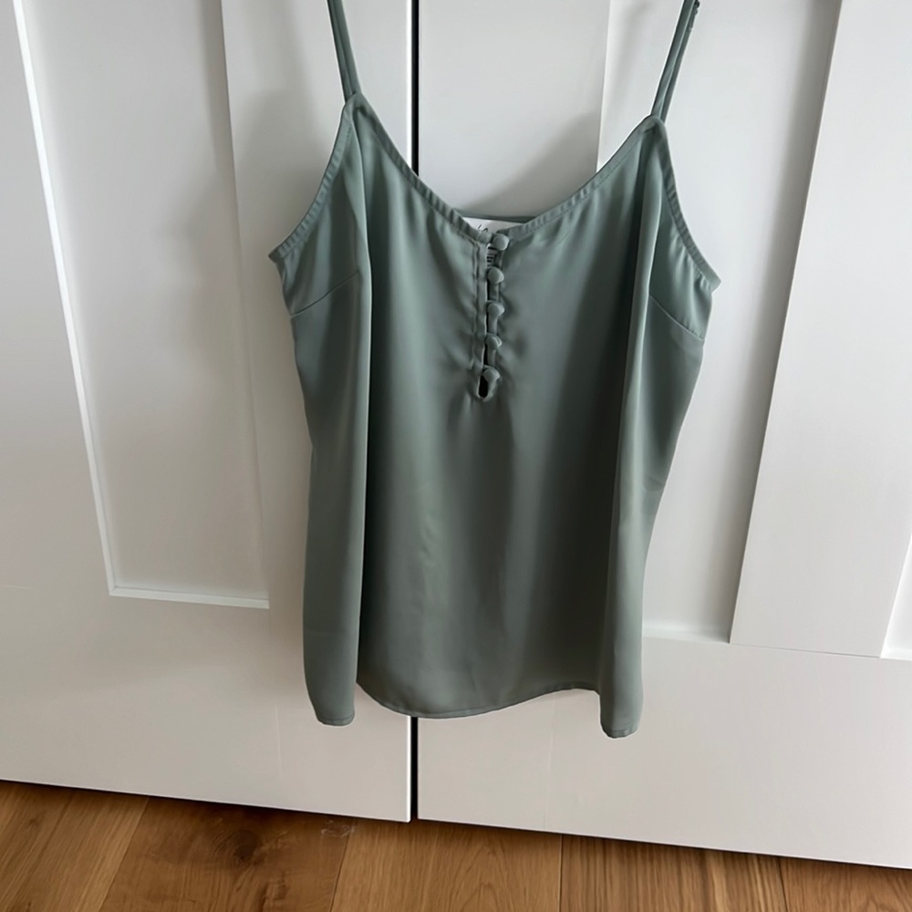 L'Academie Sage Green Satin Button-Front Cami Tank